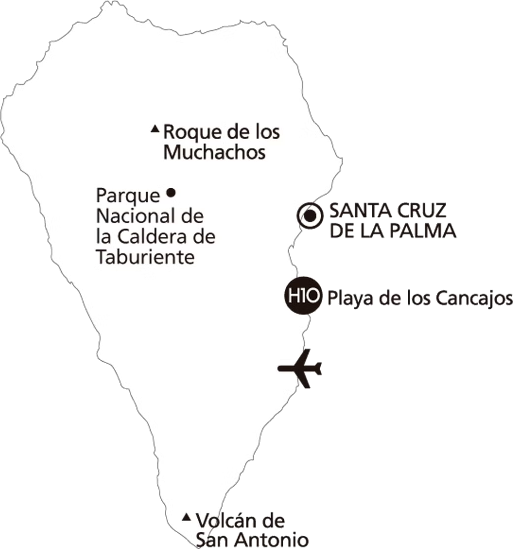 La Palma: Roque de los Muchachos, Parque Nacional de la Caldera de Taburiente, Santa Cruz de La Palma, H10 Playa de los Cancajos y Volcán de San Antonio